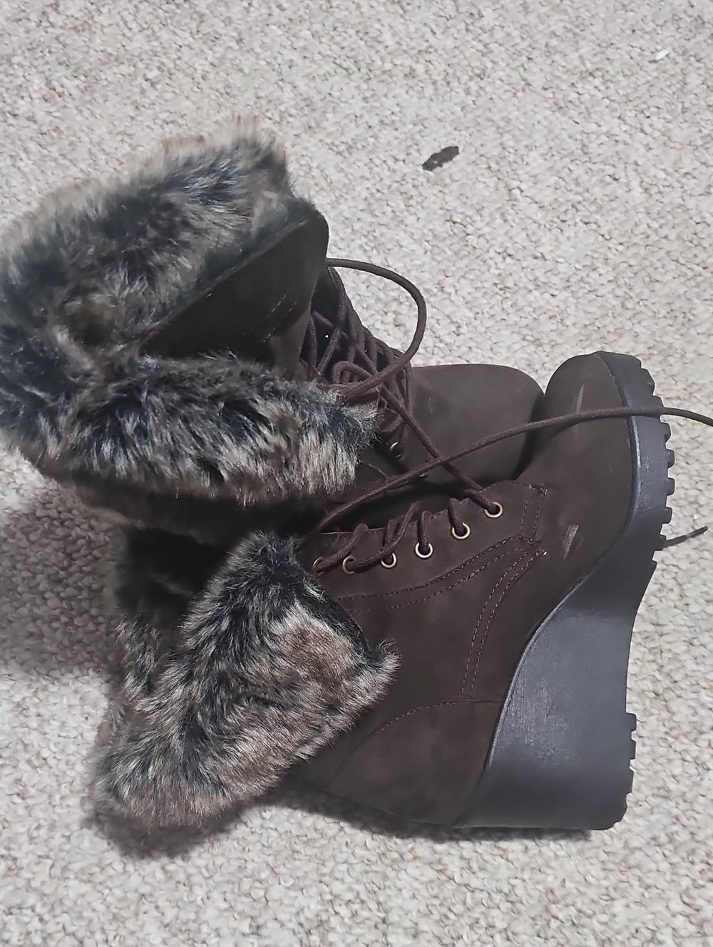 Rocket Dog Brown Faux Fur Wedge Ankle Boots